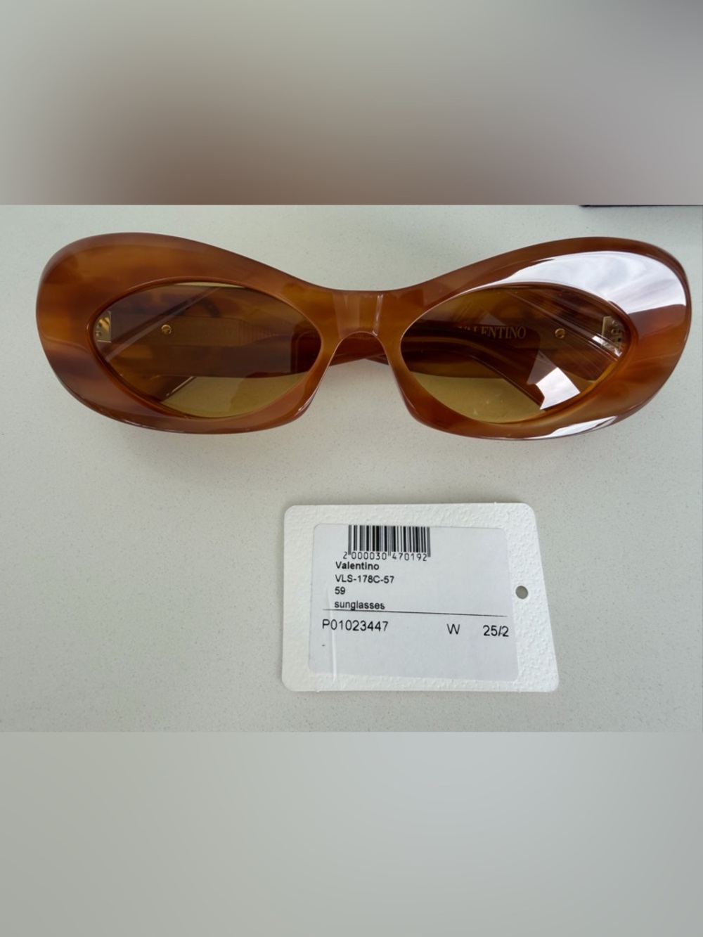 New Valentino Garavani acetate Brown Oval Sunglasses
